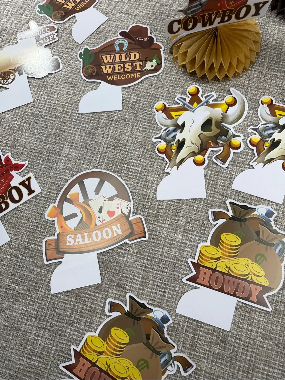 Wild West Party table Toppers - Brown & Gold cowboy themed decor birthday party